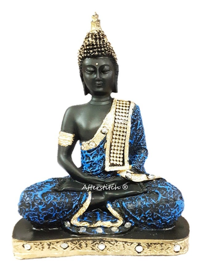 AFTERSTITCH Gautam Buddha Statue for Home Decor Big Size Idols Living Room Door Entrance Decoration Items Decorative Showpiece Figurine, Resin, Black, Blue, 22x15x7 cm - Image 5
